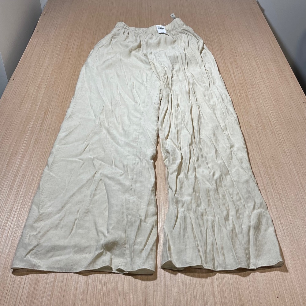 Abercrombie & Fitch Pants Women XS Beige Wide Leg Crinkle Elastic Waist NWT